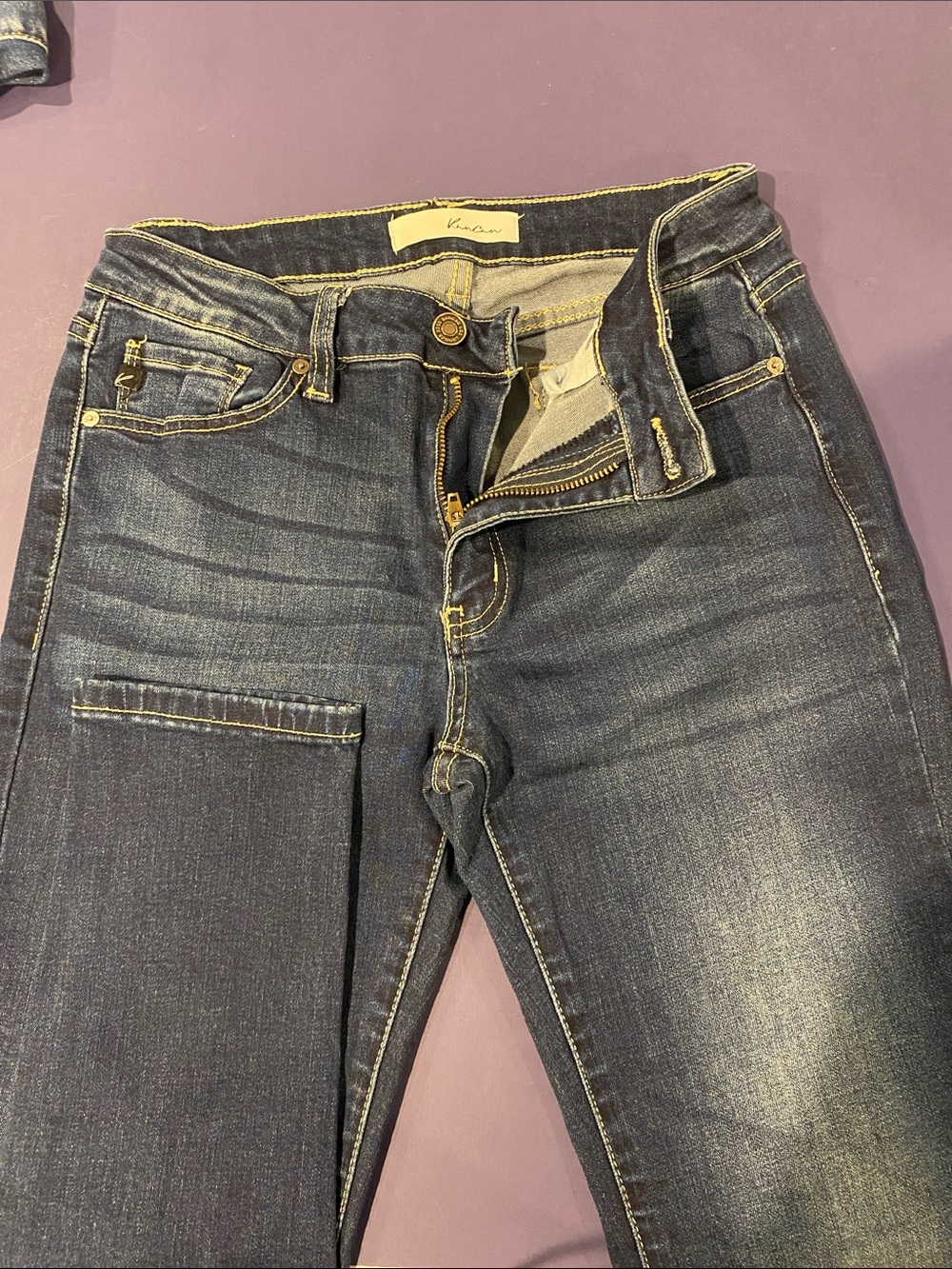 KanCan Dark Indigo Skinny Jeans with Yellow Stitching
